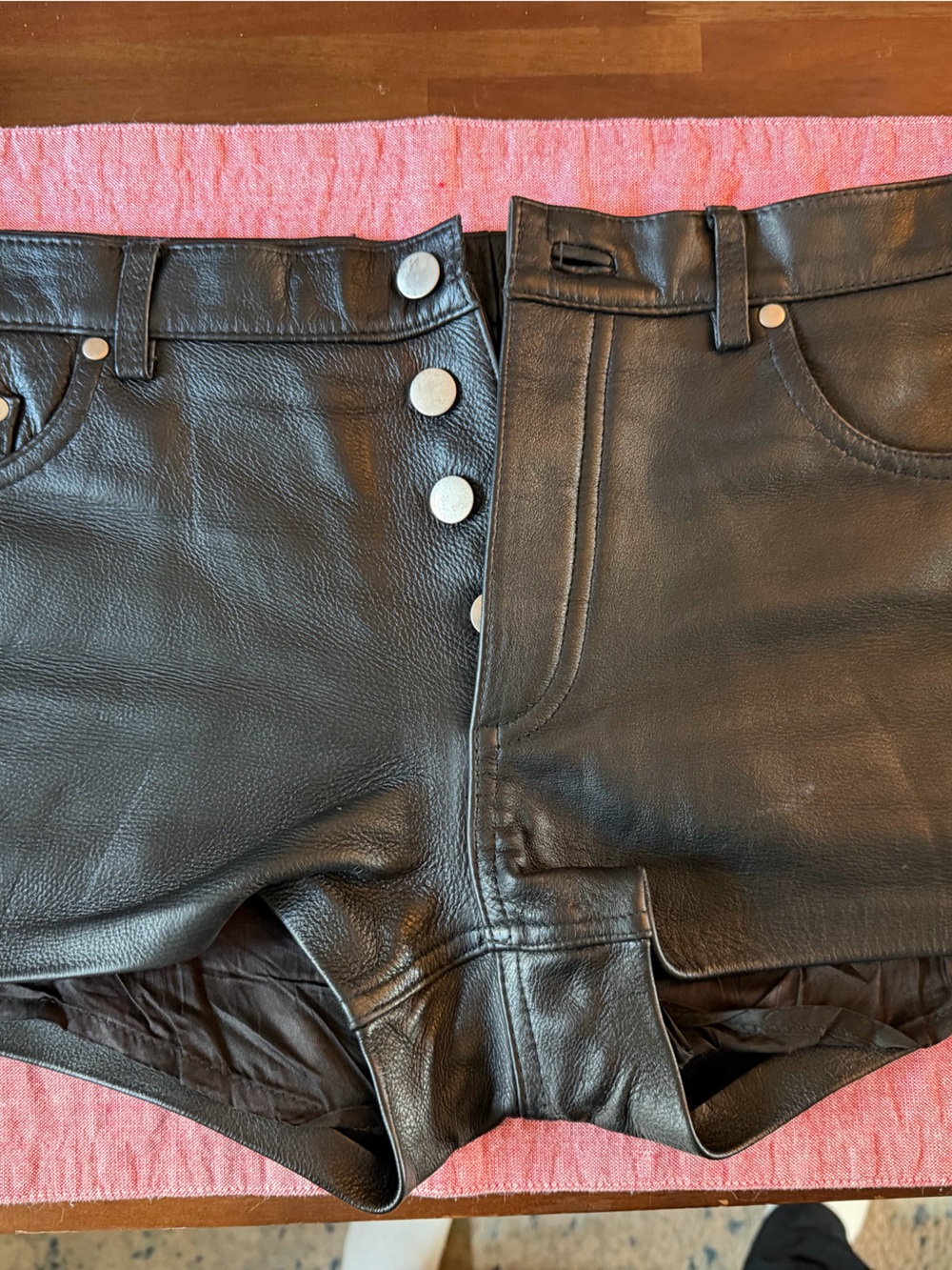 Northbound Leather Black Leather Snap-Front Shorts